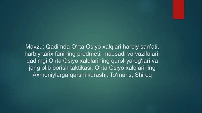 Qadimda O‘rta Osiyo xalqlari harbiy san’ati