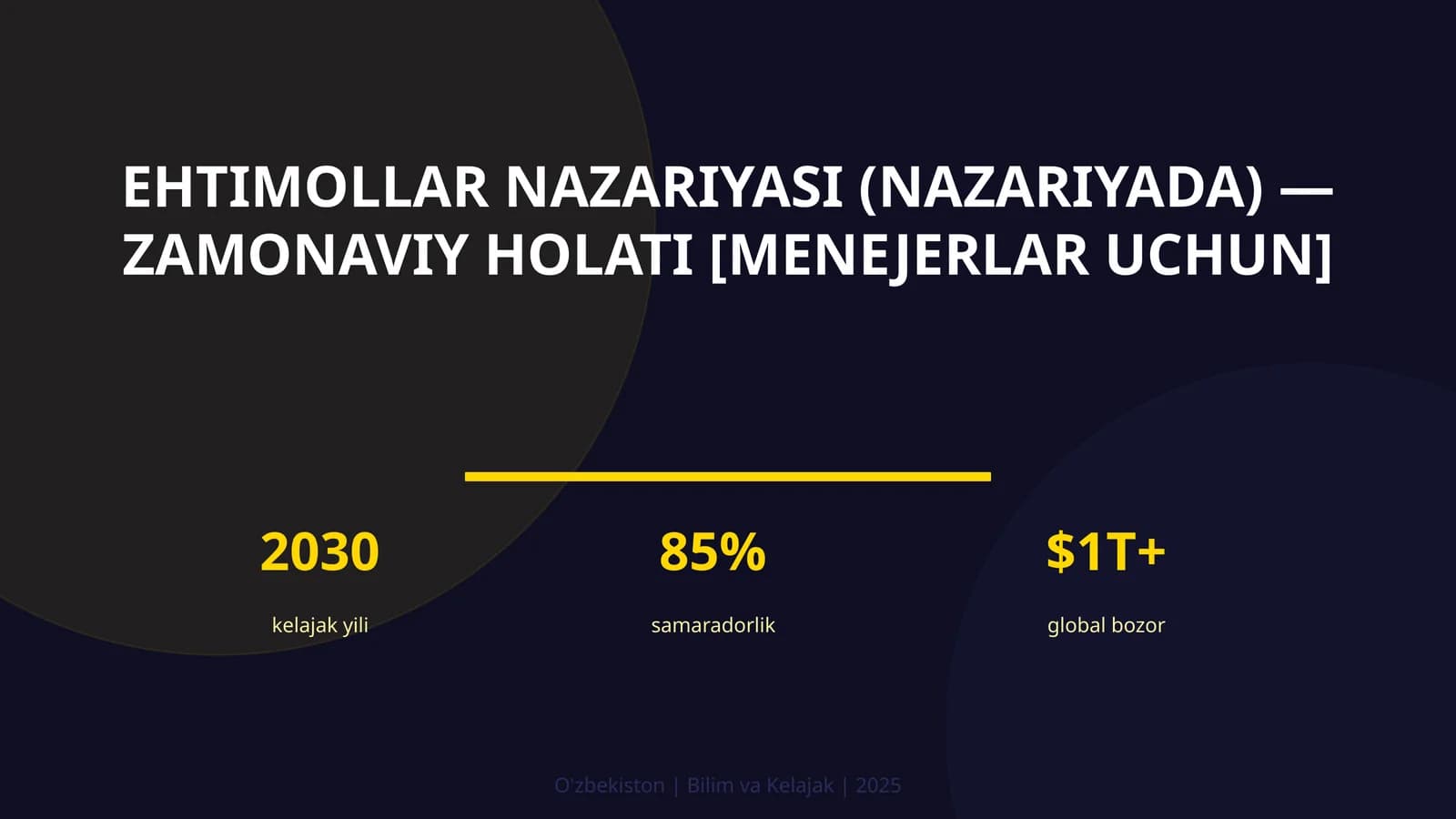 Ehtimollar nazariyasi (nazariyada) — zamonaviy holati [menejerlar uchun]