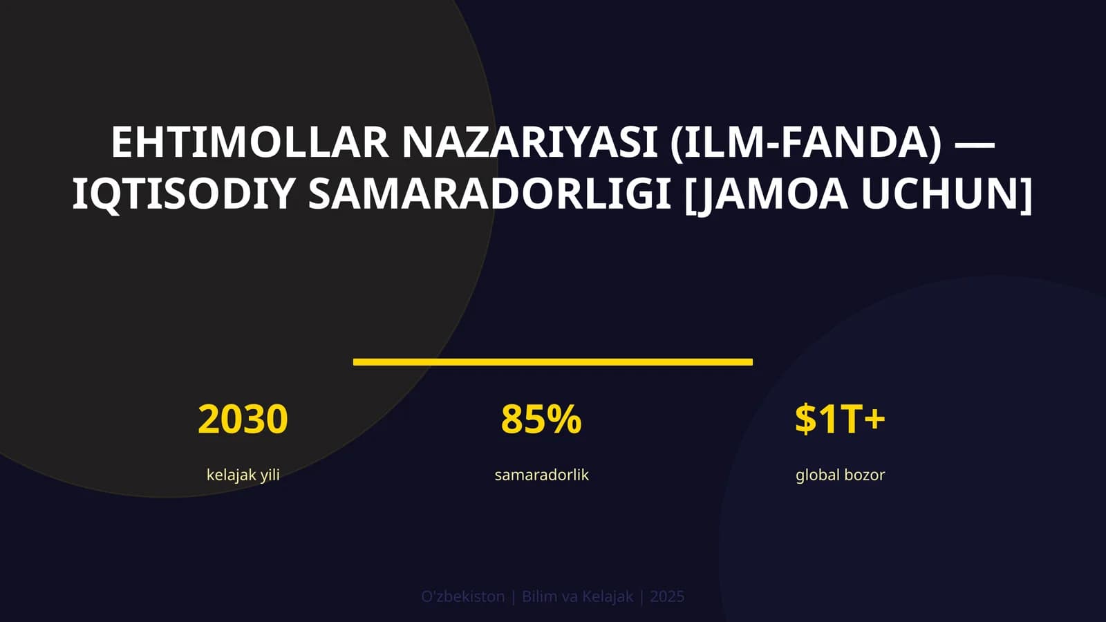 EHTIMOLLAR NAZARIYASI (ILM-FANDA) — IQTISODIY SAMARADORLIGI [JAMOA UCHUN]
