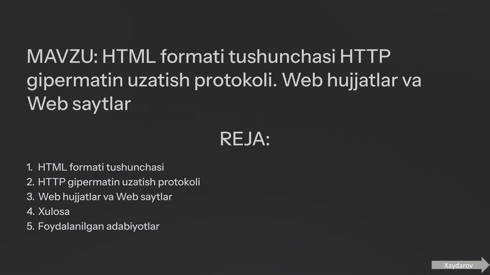 HTML formati tushunchasi