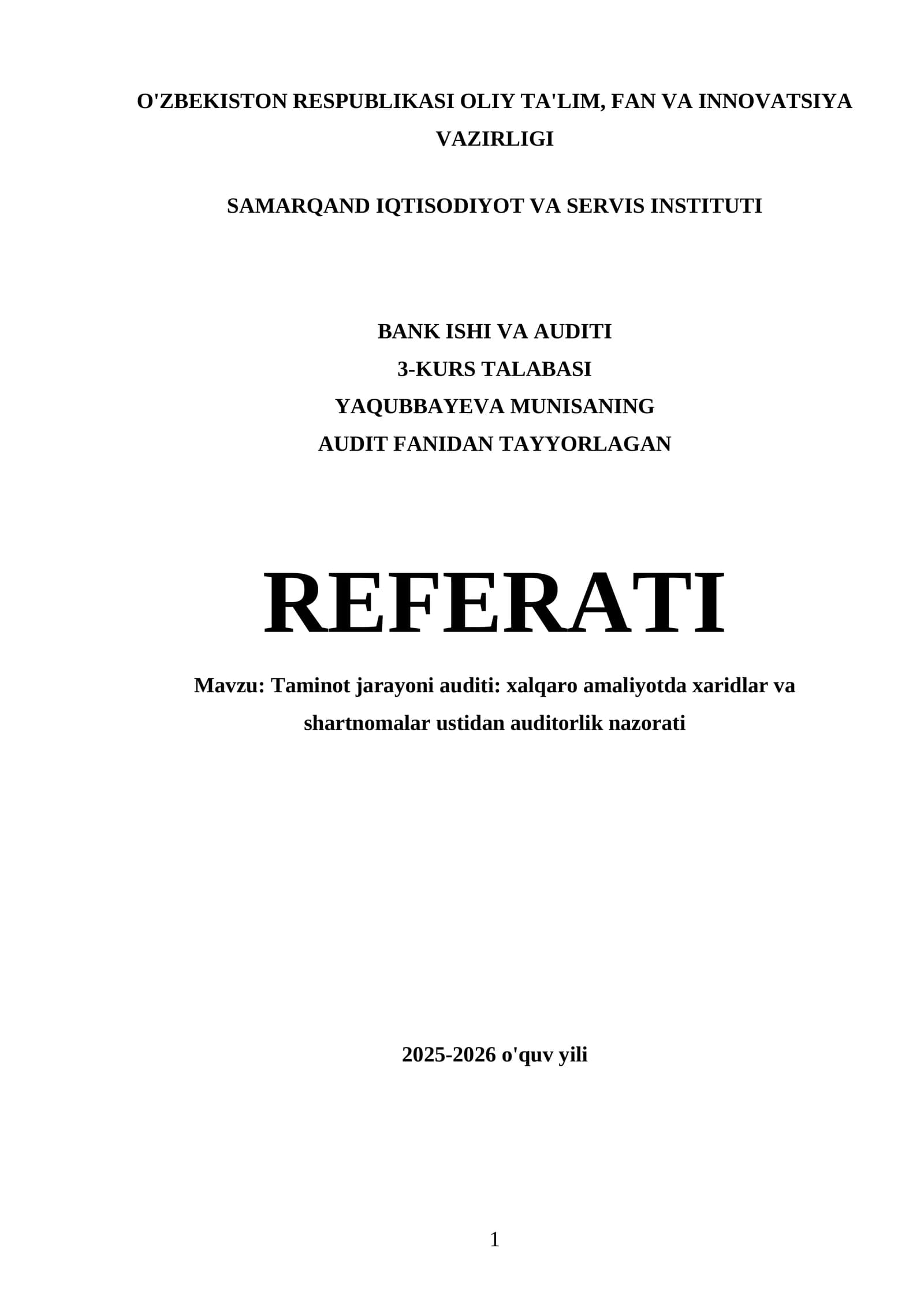Audit fanidan tayyorlagan referat