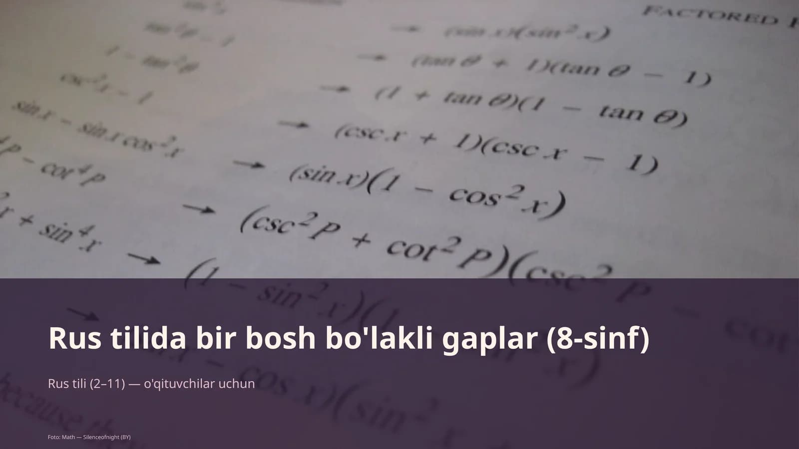 Rus tilida bir bosh bo'lakli gaplar (8-sinf)