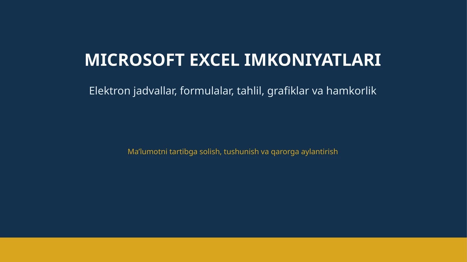 MICROSOFT EXCEL IMKONIYATLARI
