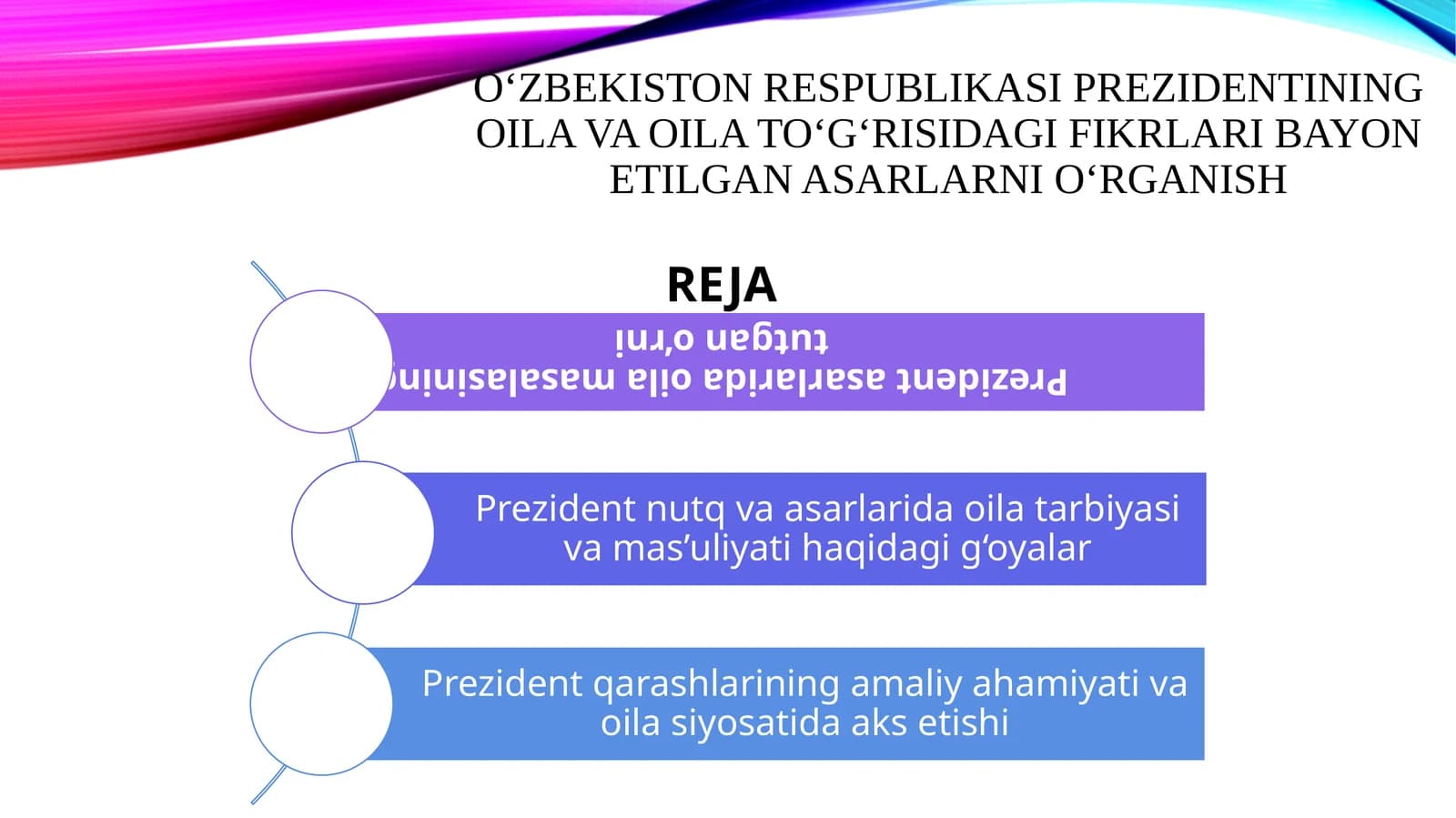 Oʻzbekiston respublikasi prezidentining oila va oila toʻgʻrisidagi fikrlari bayon etilgan asarlarni oʻrganish