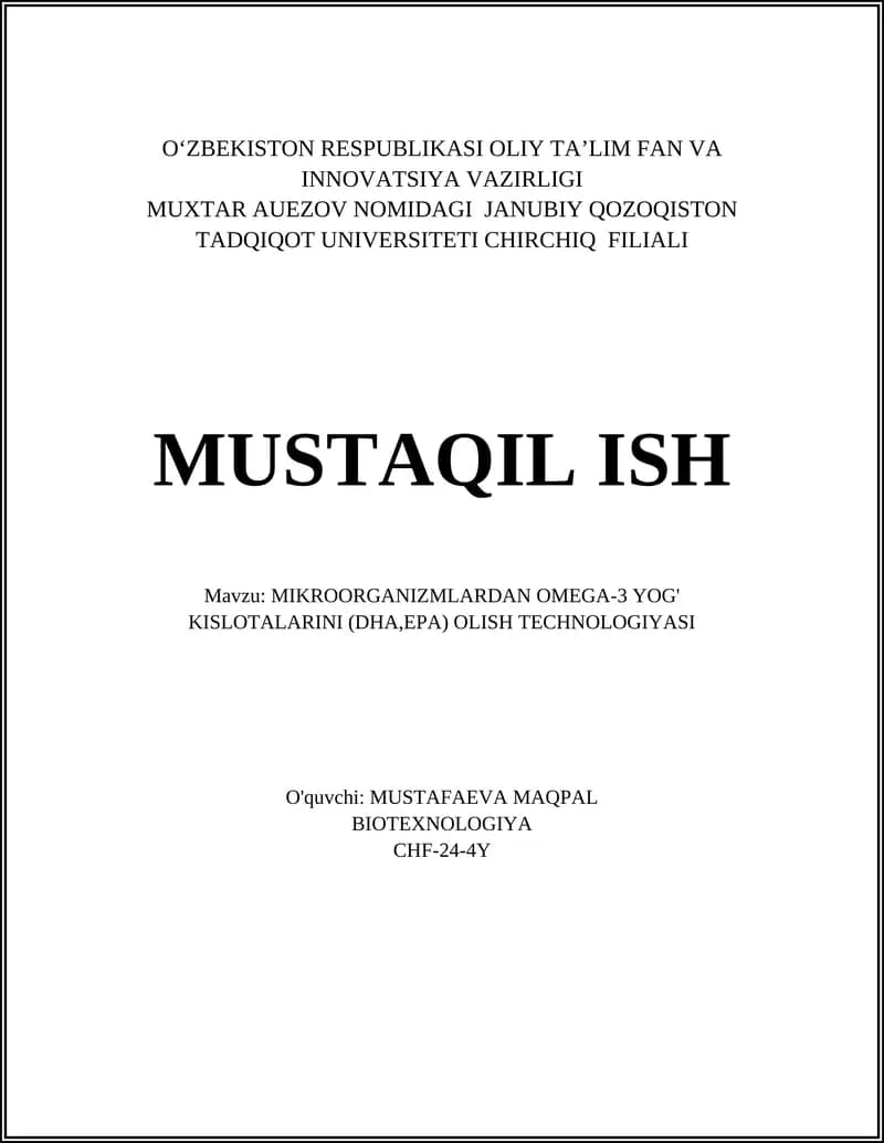 Omega-3 yog' kislotalarini olish texnologiyasi