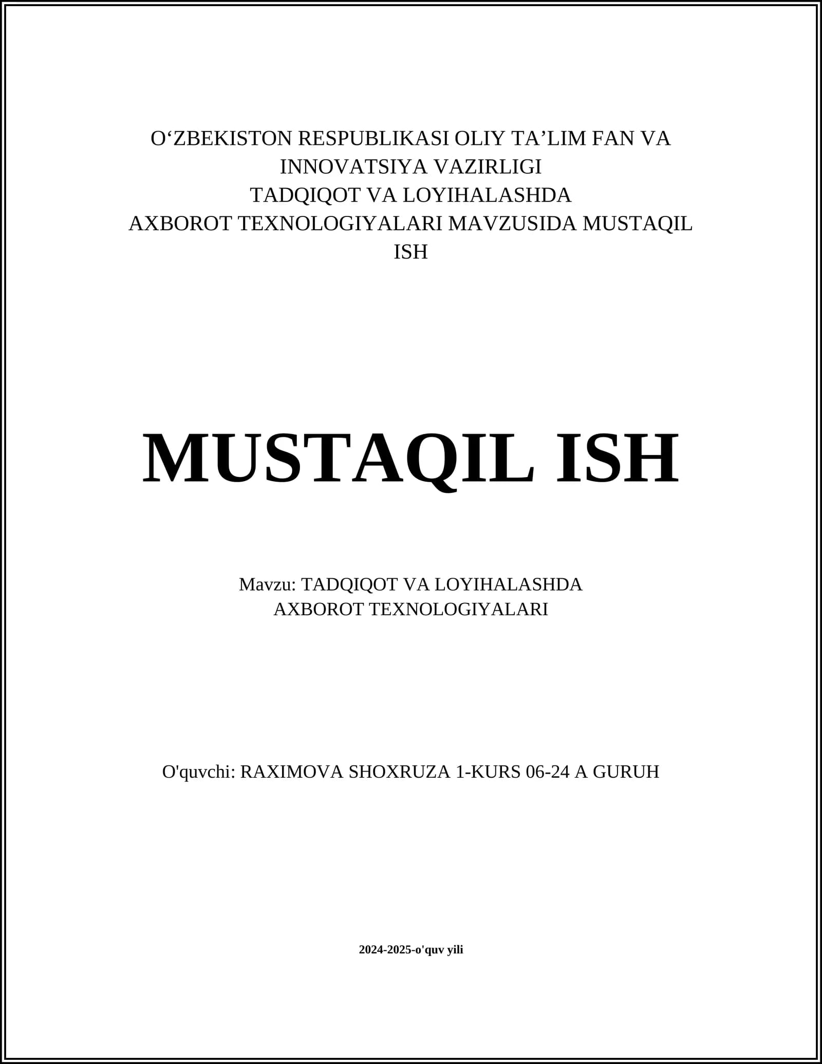 TADQIQOT VA LOYIHALASHDA AXBOROT TEXNOLOGIYALARI