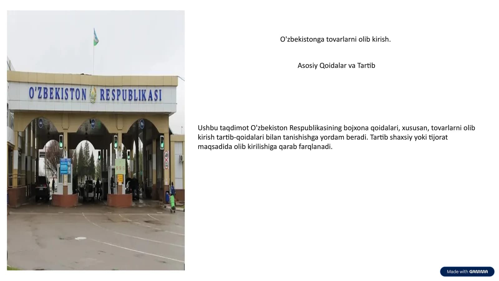 O'zbekistonga tovarlarni olib kirish