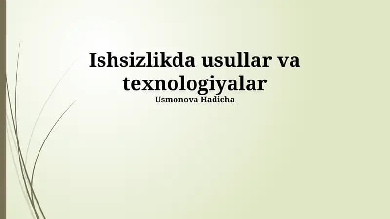 Ishsizlikda usullar va texnologiyalar