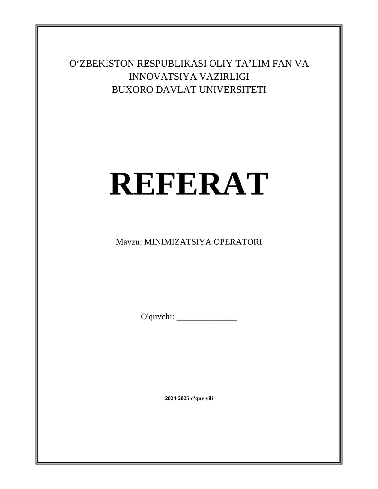 MINIMIZATSIYA OPERATORI