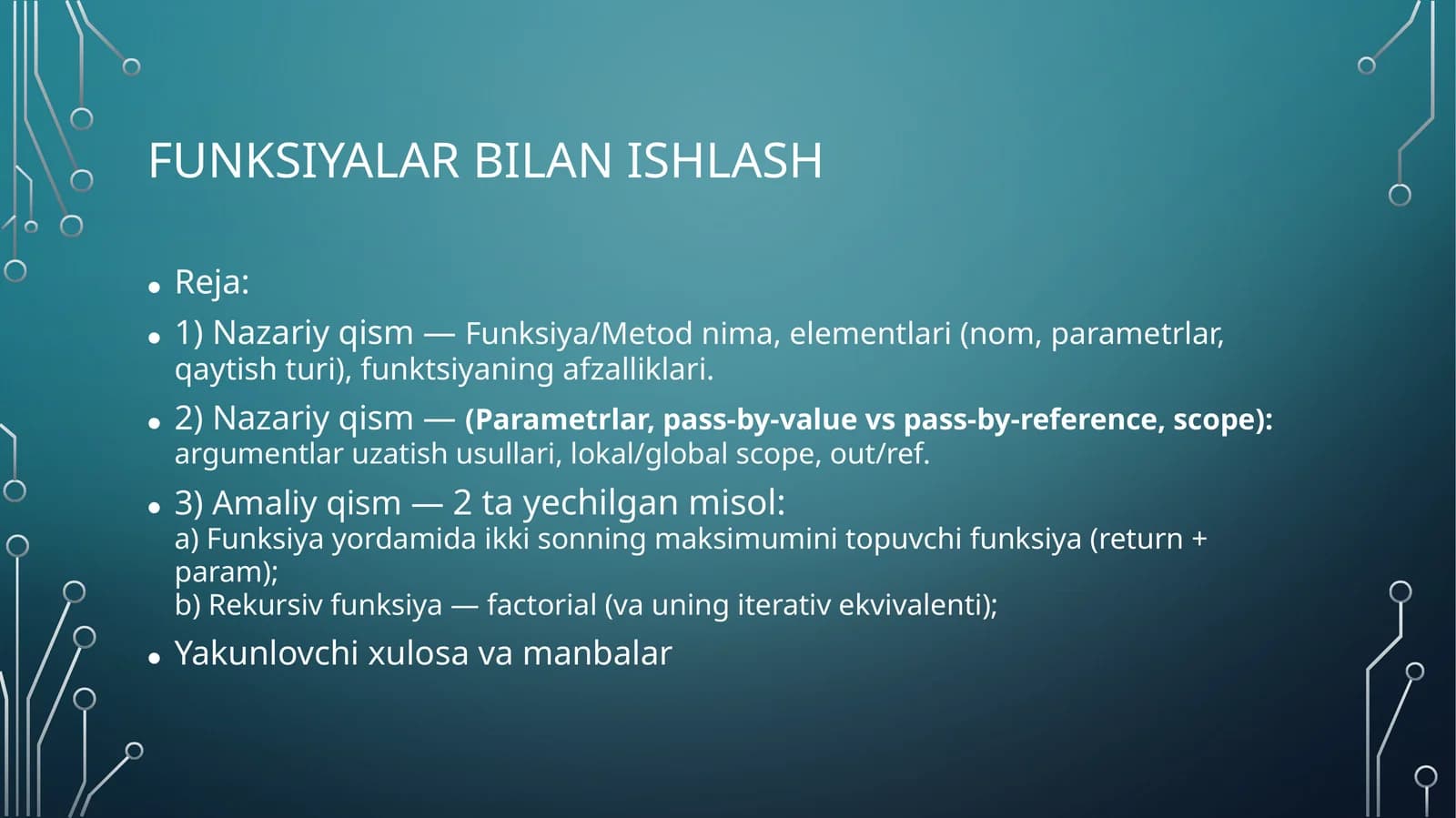 Funksiyalar bilan ishlash