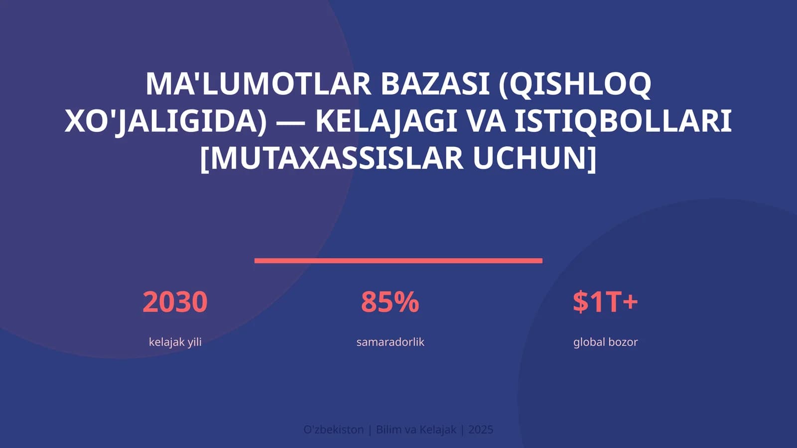 MA'LUMOTLAR BAZASI (QISHLOQ XO'JALIGIDA) — KELAJAGI VA ISTIQBOLLARI [MUTAXASSISLAR UCHUN]