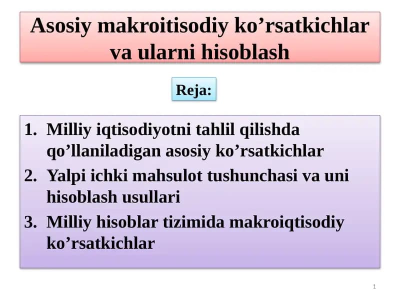 Milliy iqtisodiyotni tahlil qilish usullari