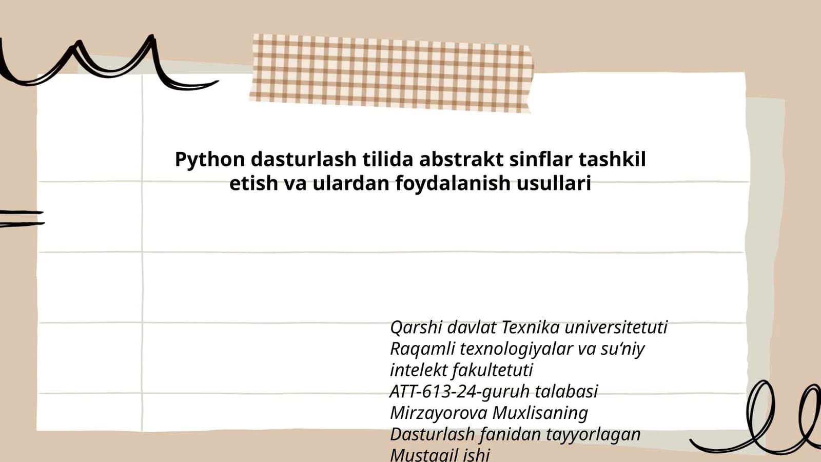 Python dasturlash tilida abstrakt sinflar tashkil etish va ulardan foydalanish usullari