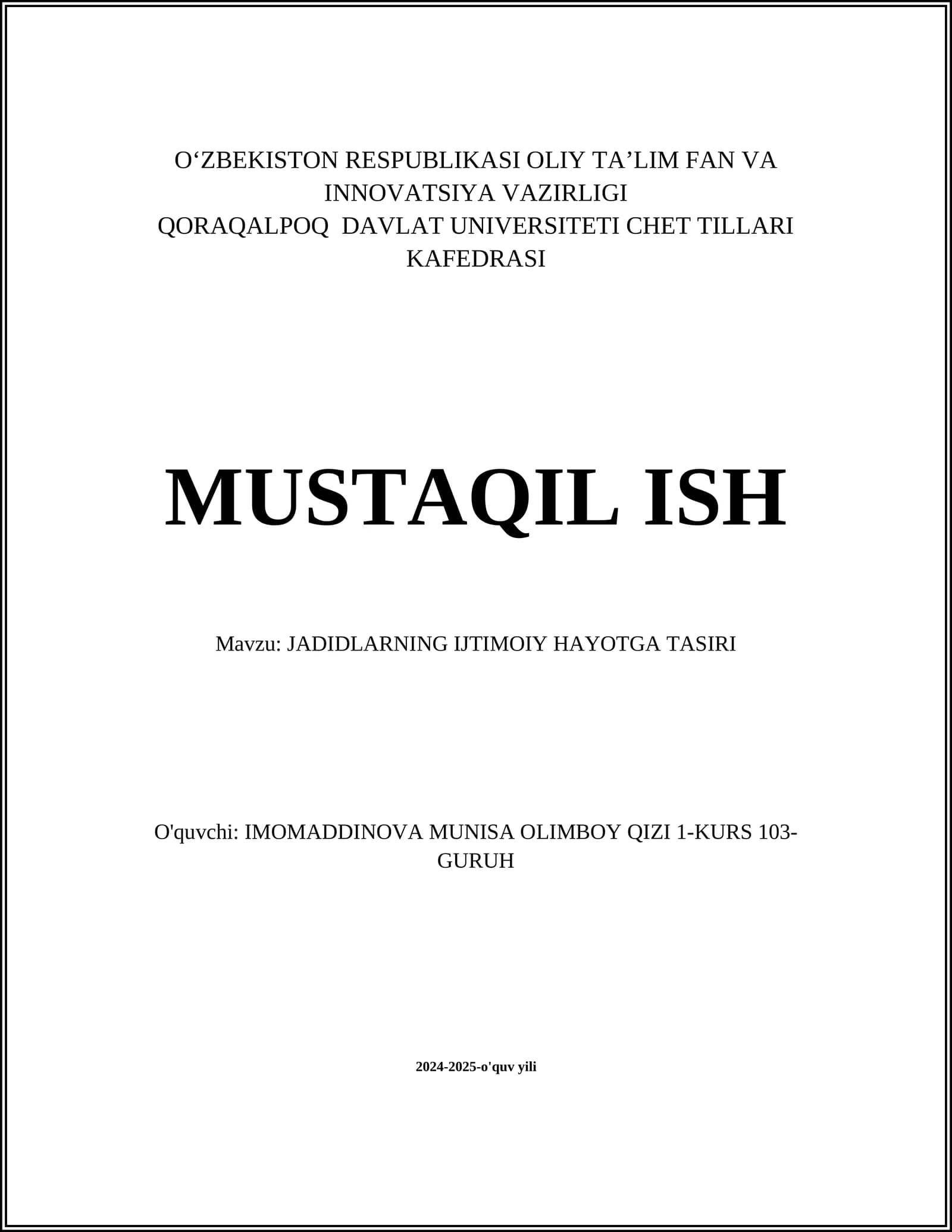 JADIDLARNING IJTIMOIY HAYOTGA TASIRI