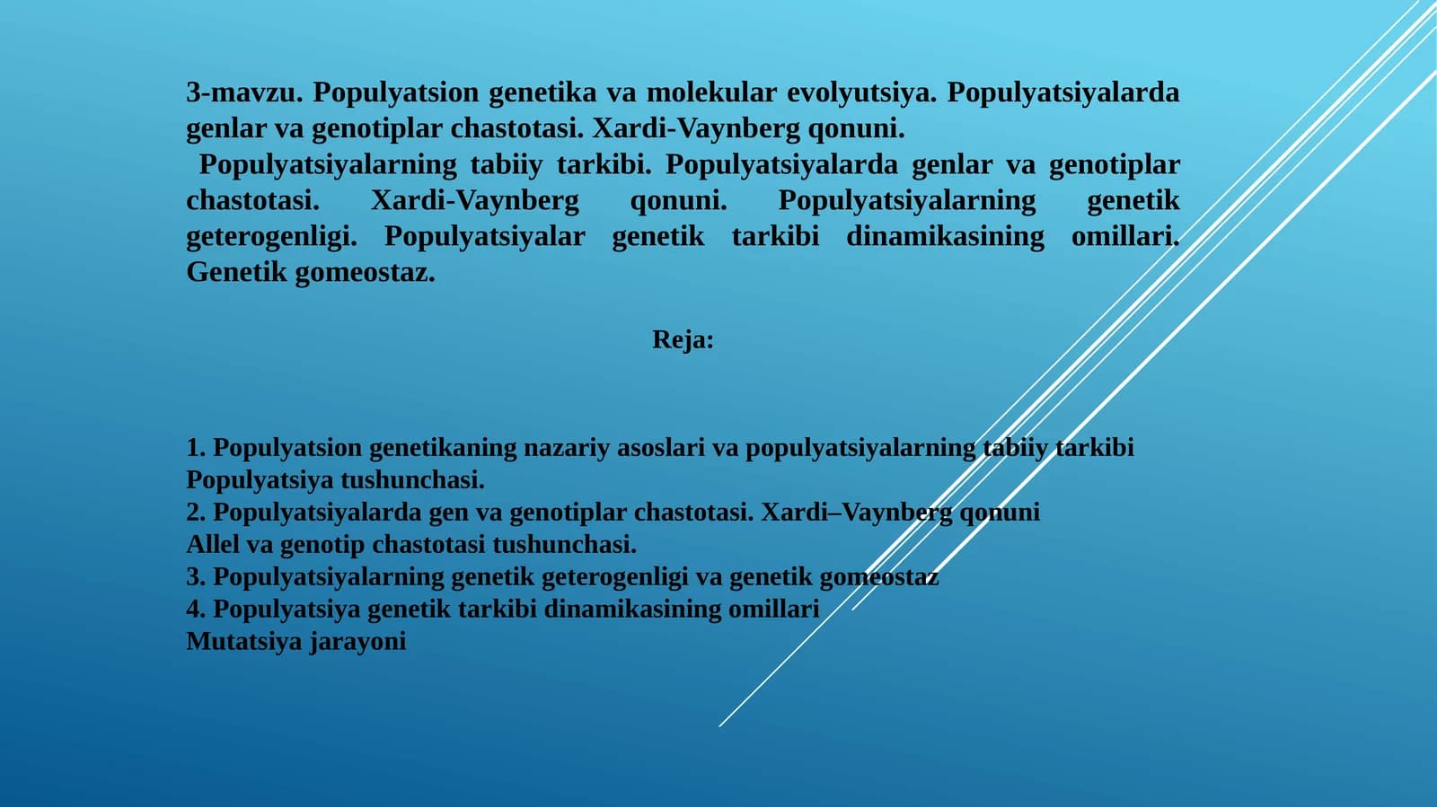 Populyatsion genetika va molekular evolyutsiya.Populyatsiyalarda genlar va genotiplar chastotasi.