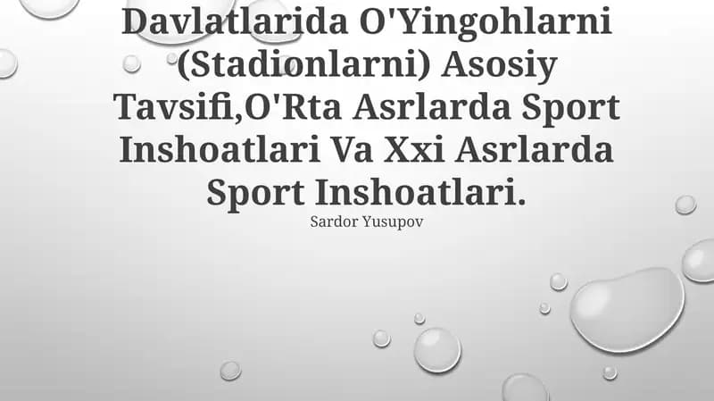 Qadimdi Gretsiya Va Rim Davlatlarida O'Yingohlarni (Stadionlarni) Asosiy Tavsifi