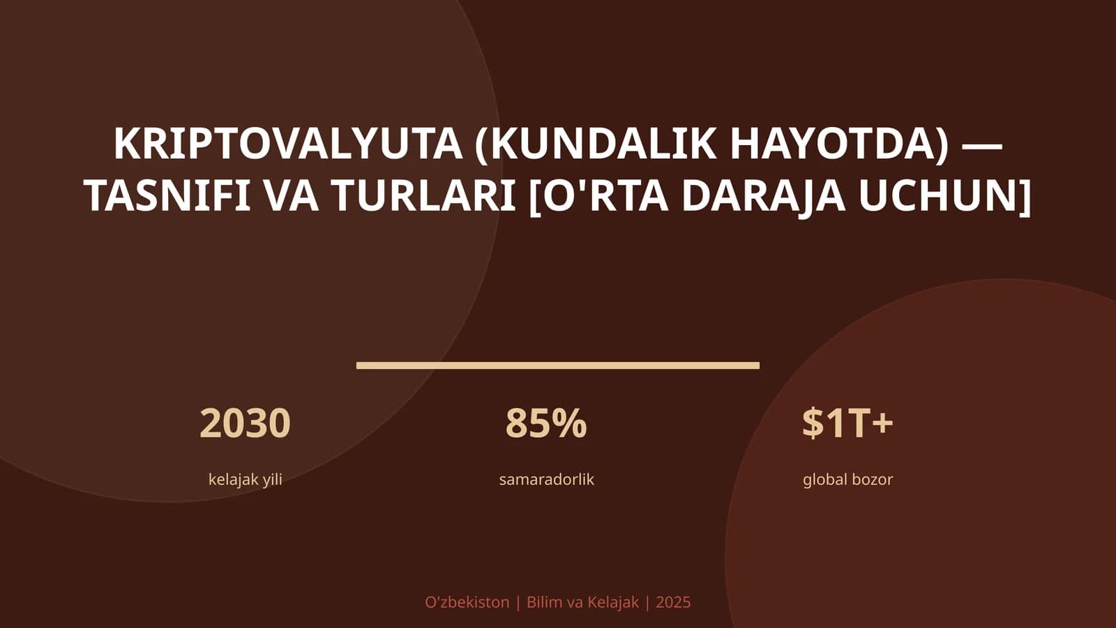 Kriptovalyuta (kundalik hayotda) — tasnifi va turlari [o'rta daraja uchun]