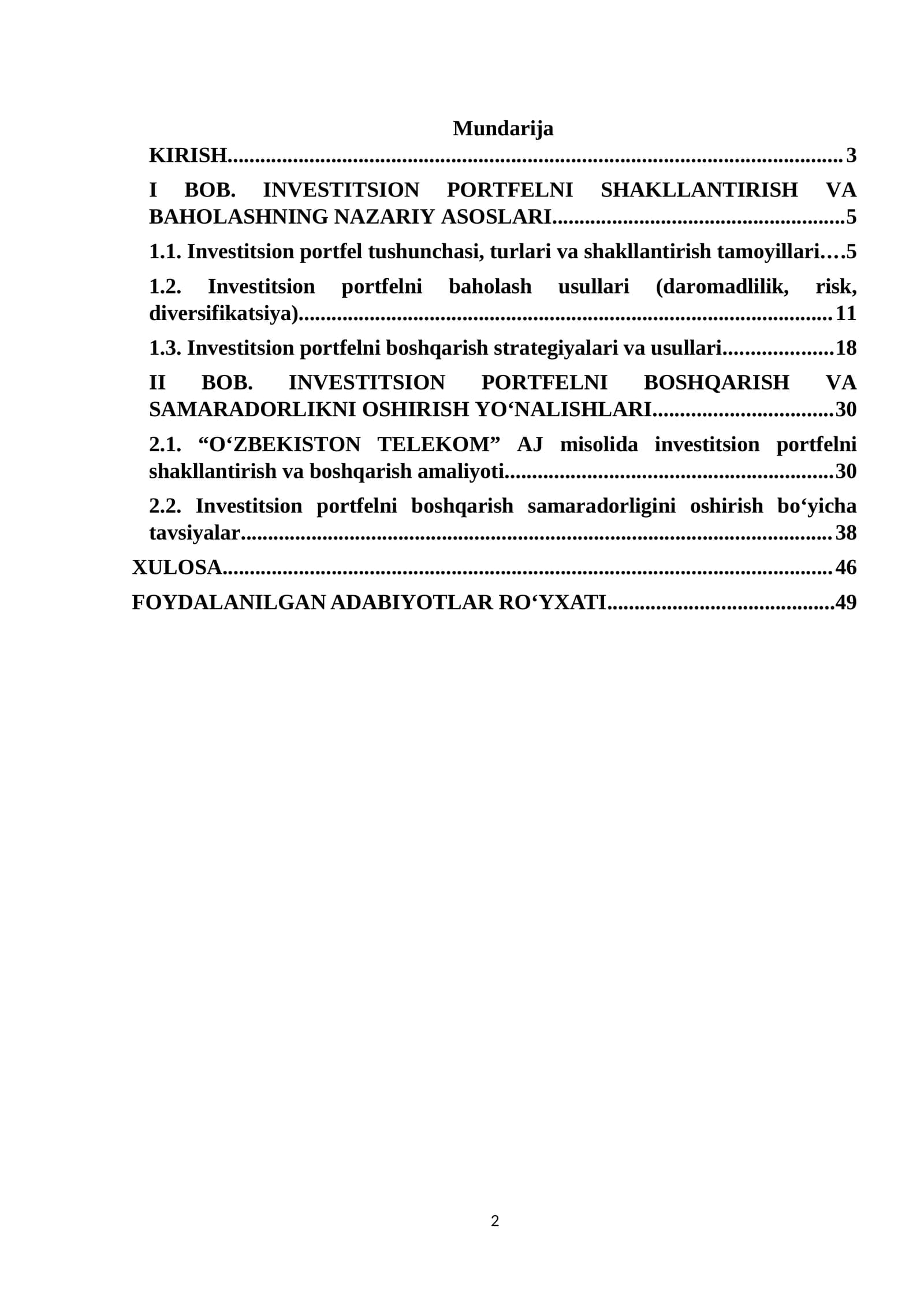 Mavzu: INVESTITSION PORTFELNI SHAKLLANTIRISH VA BAHOLASHNING NAZARIY ASOSLARI