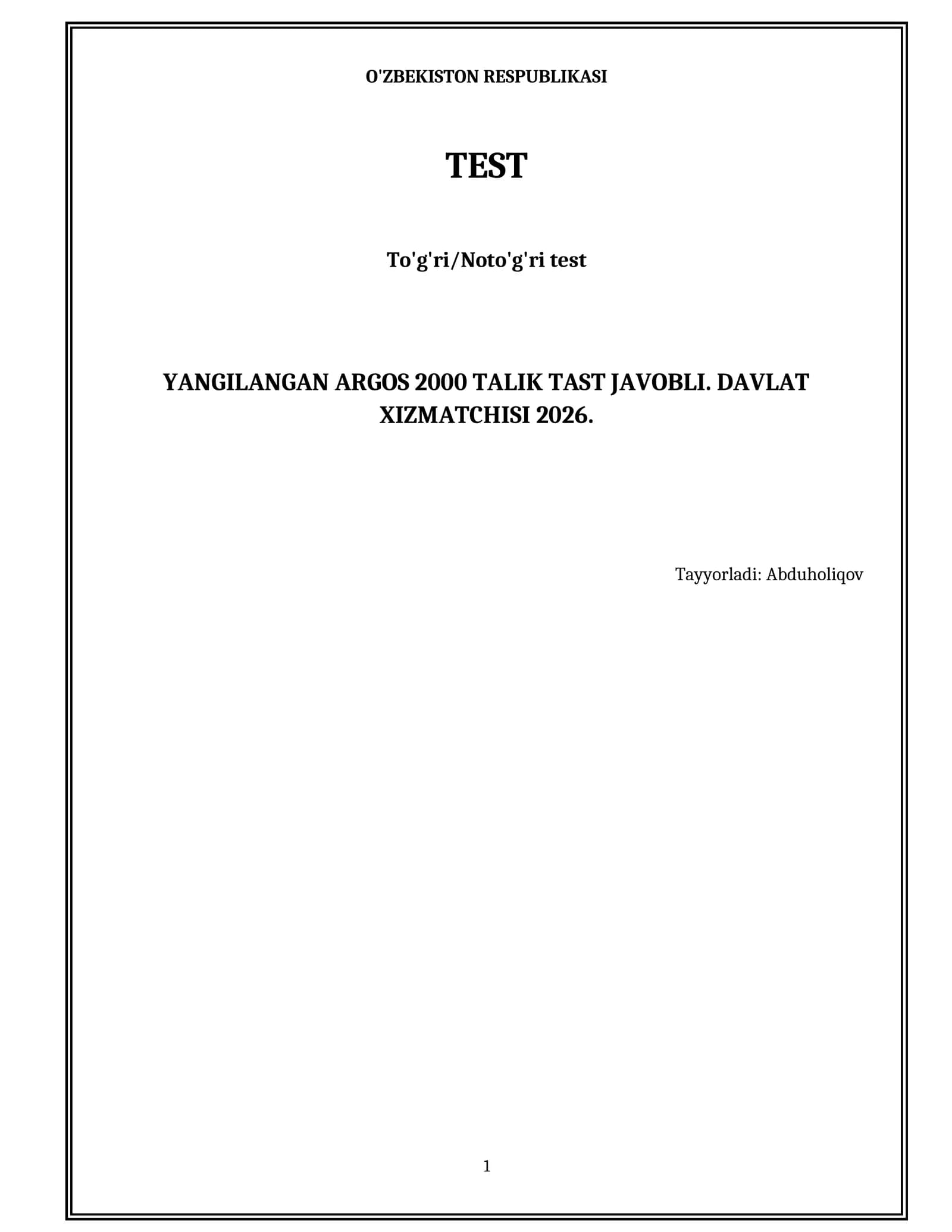 Yangilangan Argos 2000 talik test.