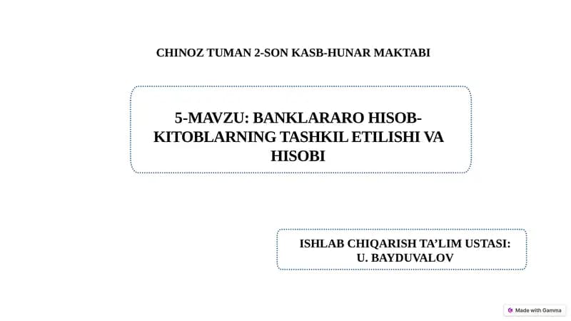 Banklararo hisob-kitoblarning tashkil etilishi va hisobi