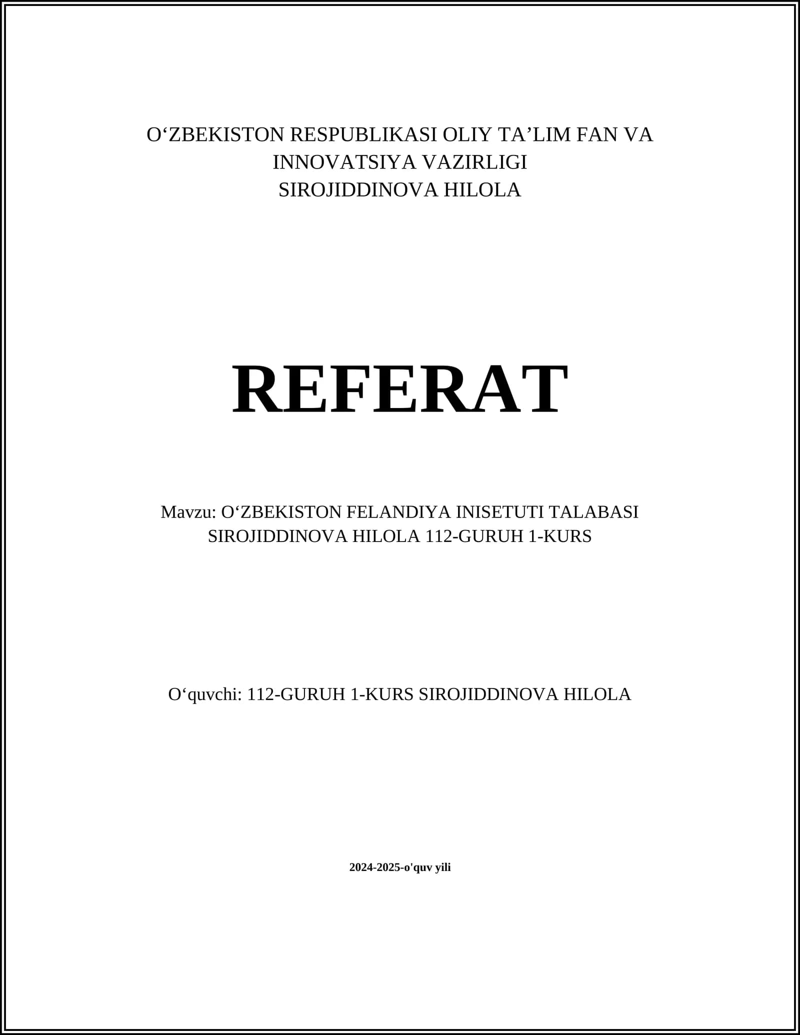 OʻZBEKISTON FELANDIYA INISETUTI TALABASI