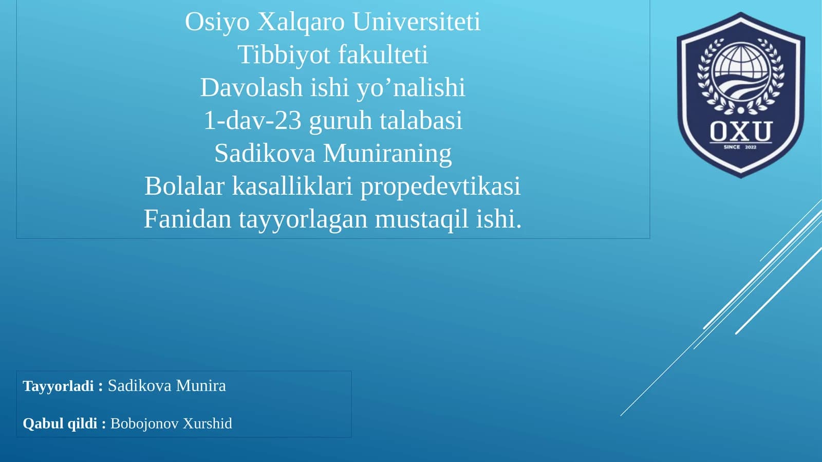 Bolalar kasalliklari propedevtikasida o‘pka funksiyasini tekshirish