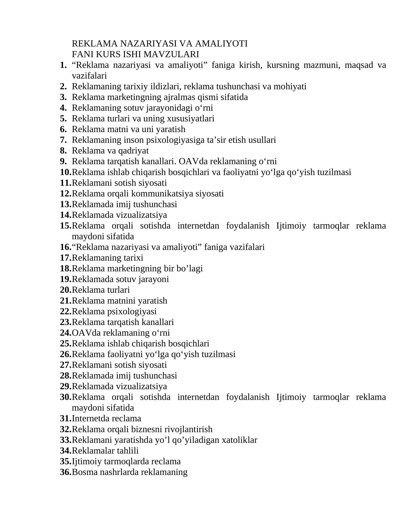 Reklama nazariyasi va amaliyoti
