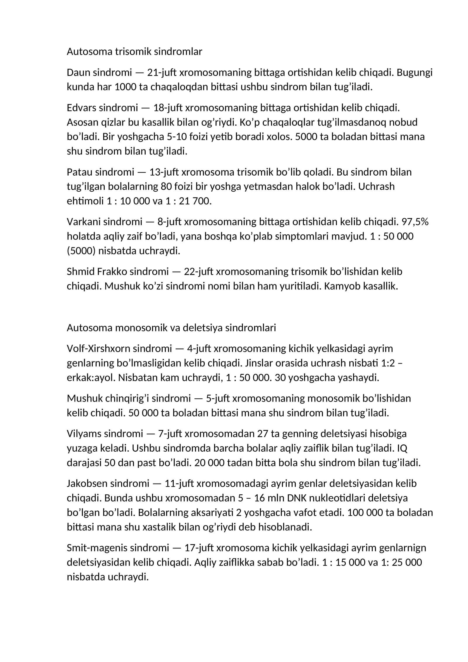 Autosoma trisomik sindromlar