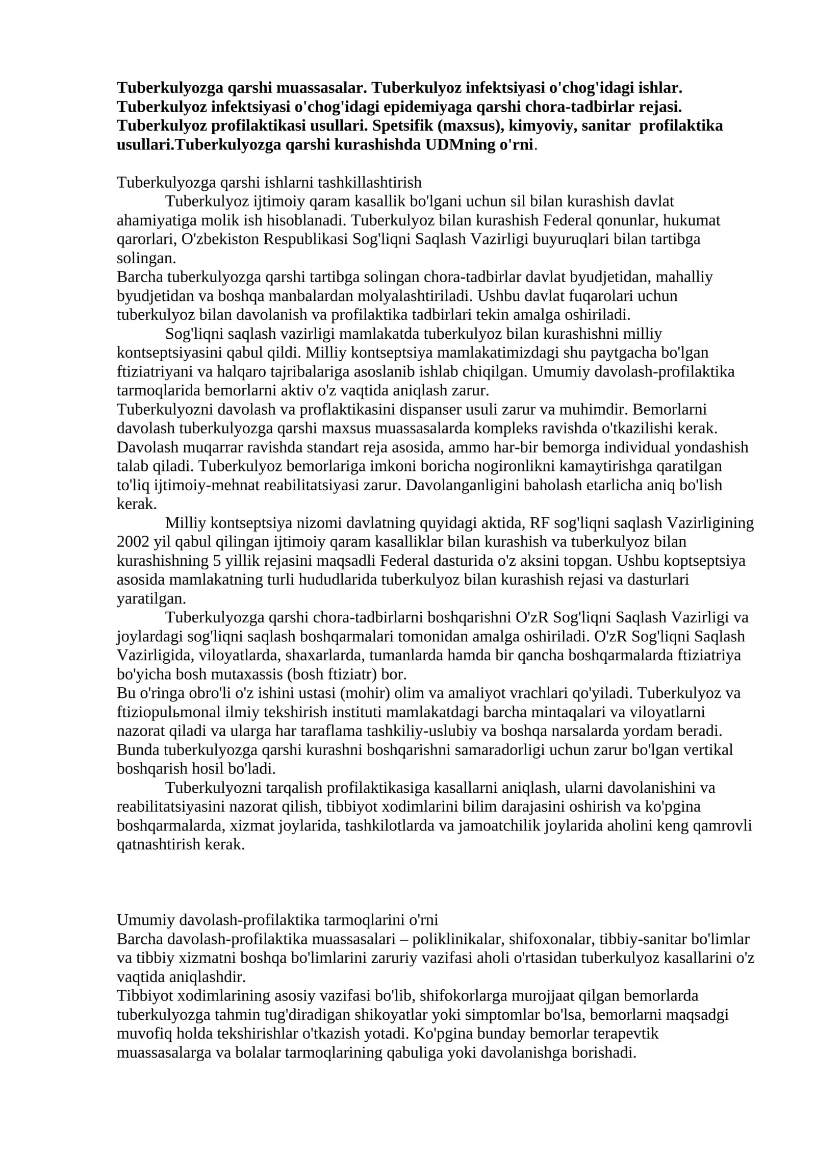 Tuberkulyozga qarshi ishlar