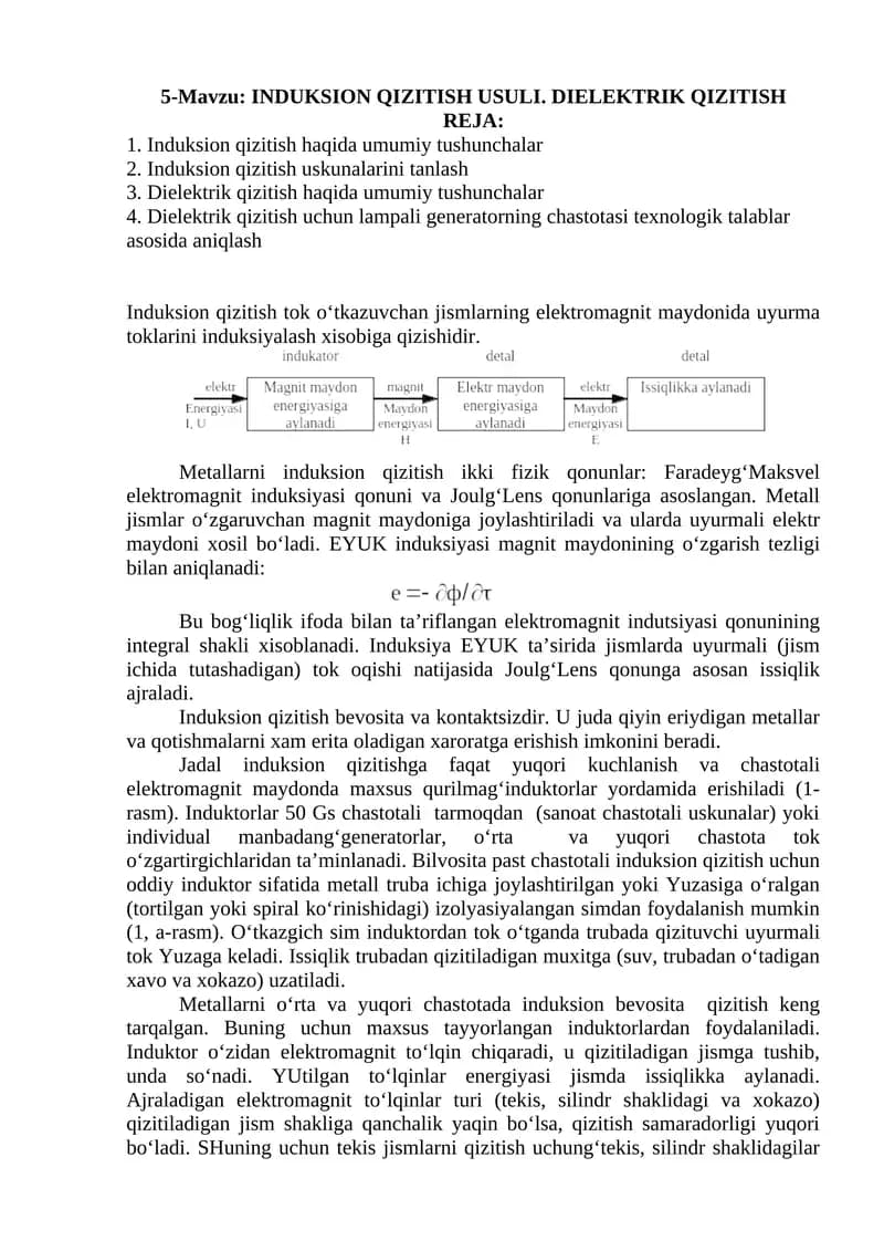 INDUKSION QIZITISH USULI. DIELEKTRIK QIZITISH