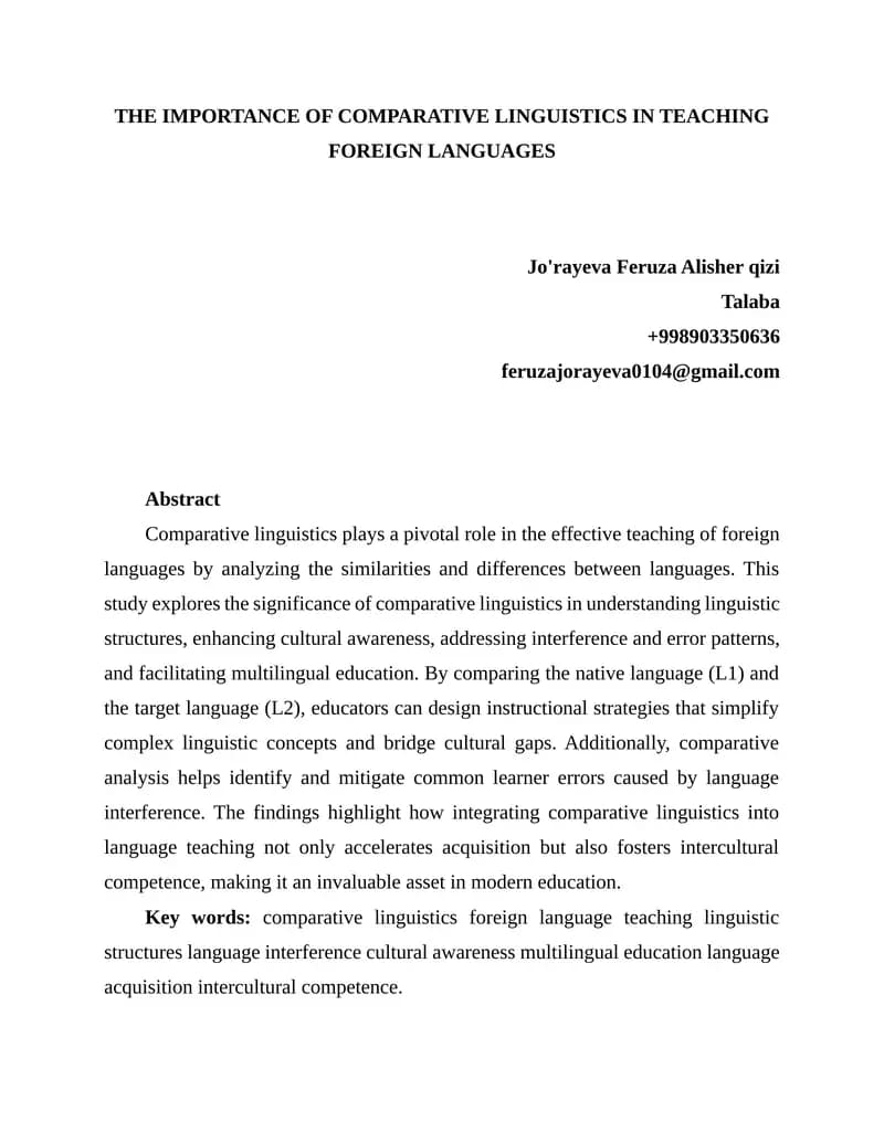 THE IMPORTANCE OF COMPARATIVE LINGUISTICS IN TEACHING FOREIGN LANGUAGES