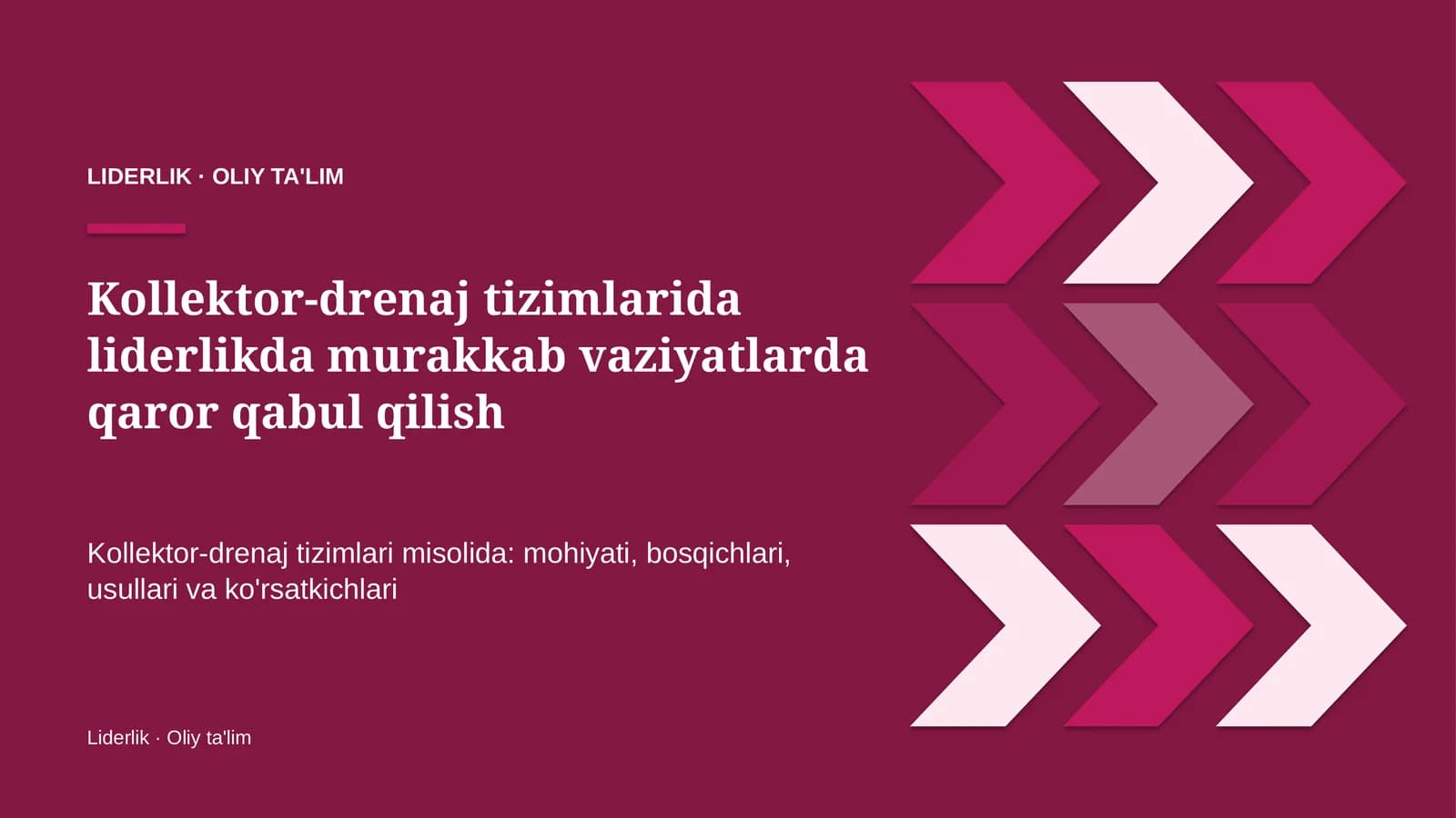 Kollektor-drenaj tizimlarida liderlikda murakkab vaziyatlarda qaror qabul qilish