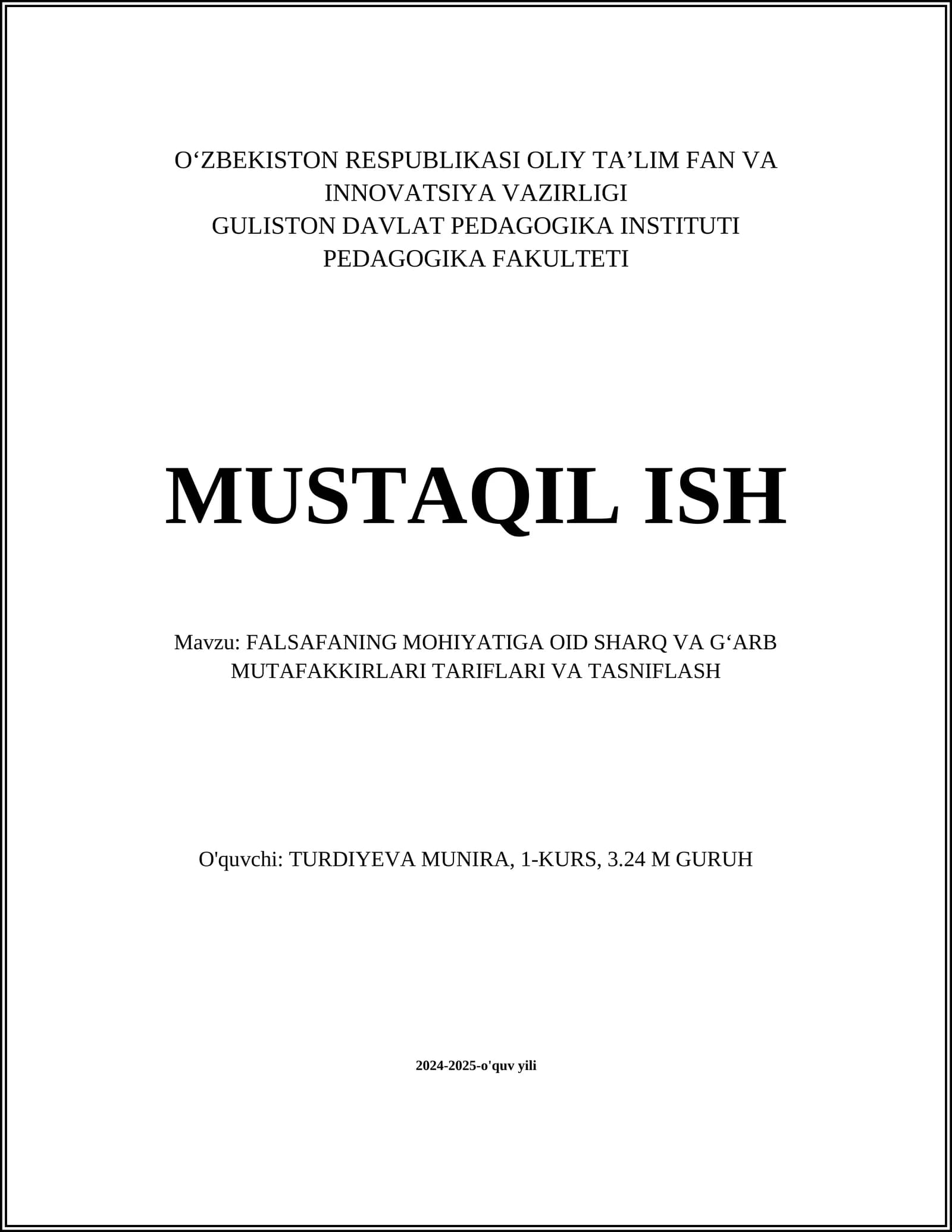 FALSAFANING MOHIYATIGA OID SHARQ VA GʻARB MUTAFAKKIRLARI TARIFLARI VA TASNIFLASH