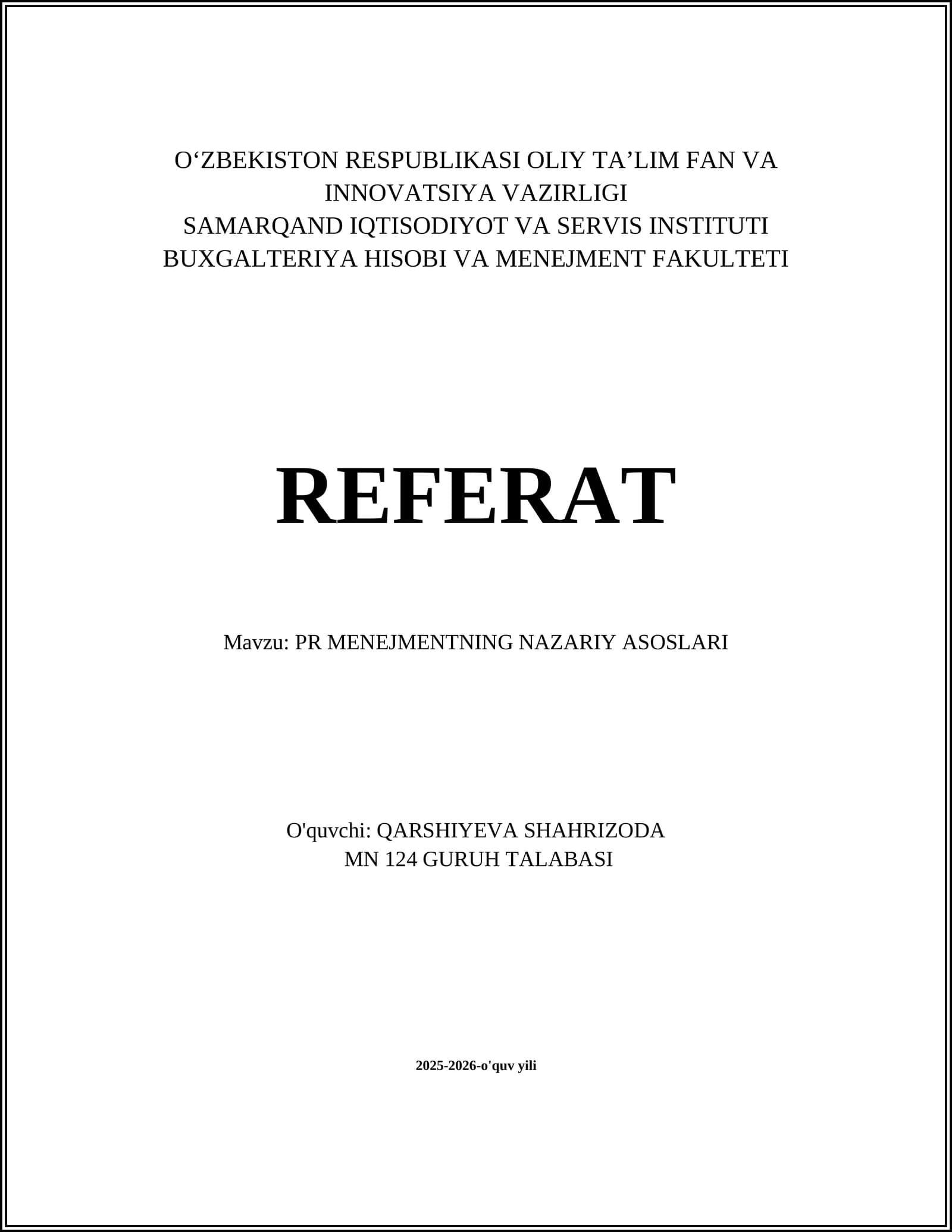 PR MENEJMENTNING NAZARIY ASOSLARI