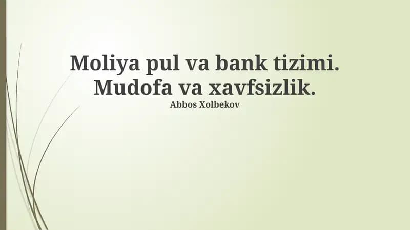Moliya, Pul va Bank Tizimi