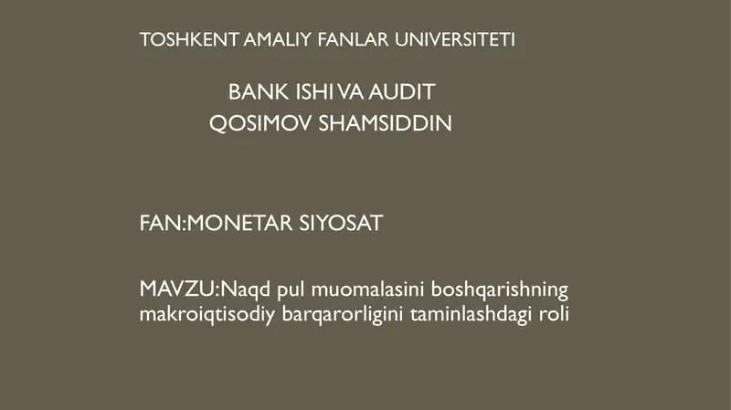 Naqdpul muomalasini boshqarishning makroiqtisodiy barqarorligini taminlashda giroli
