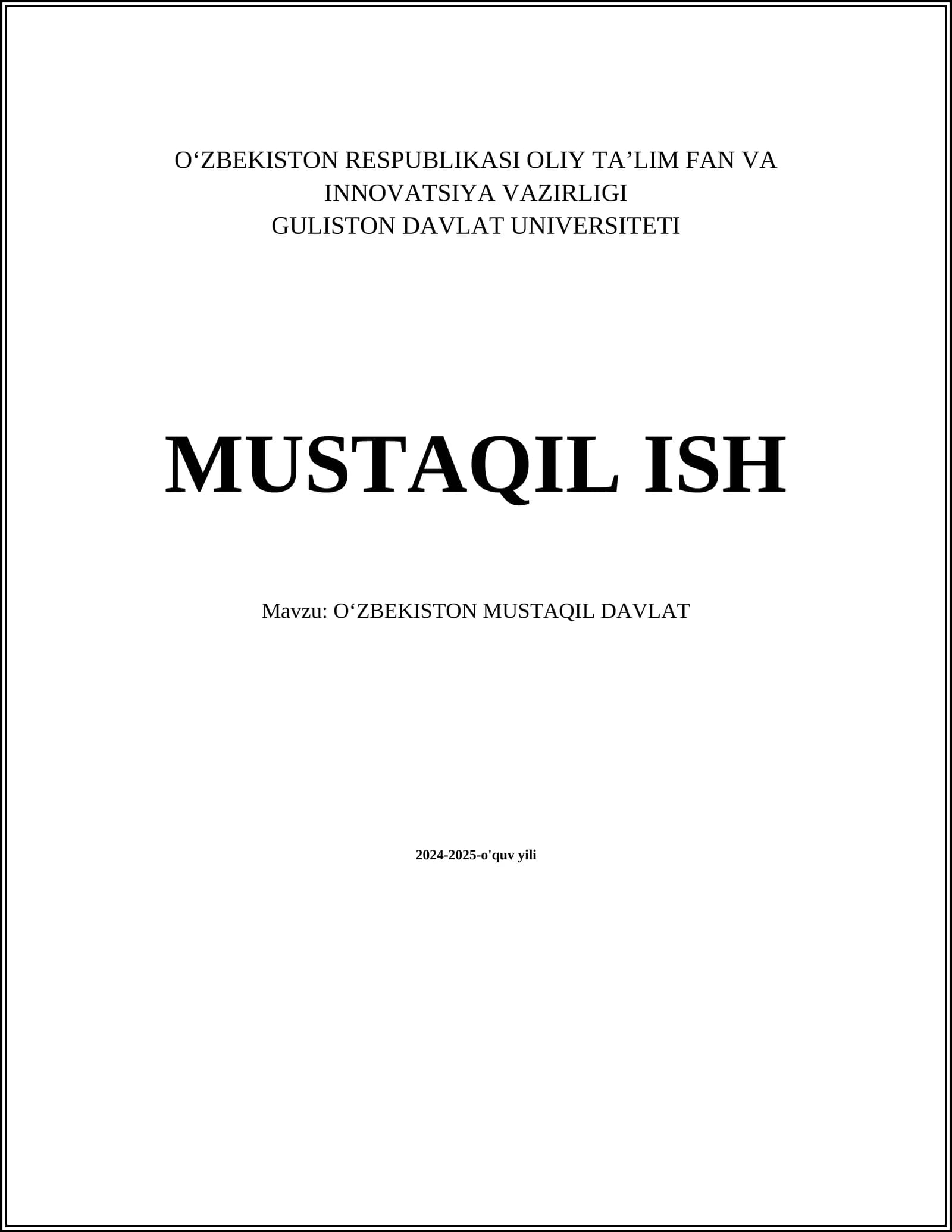 OʻZBEKISTON MUSTAQIL DAVLAT