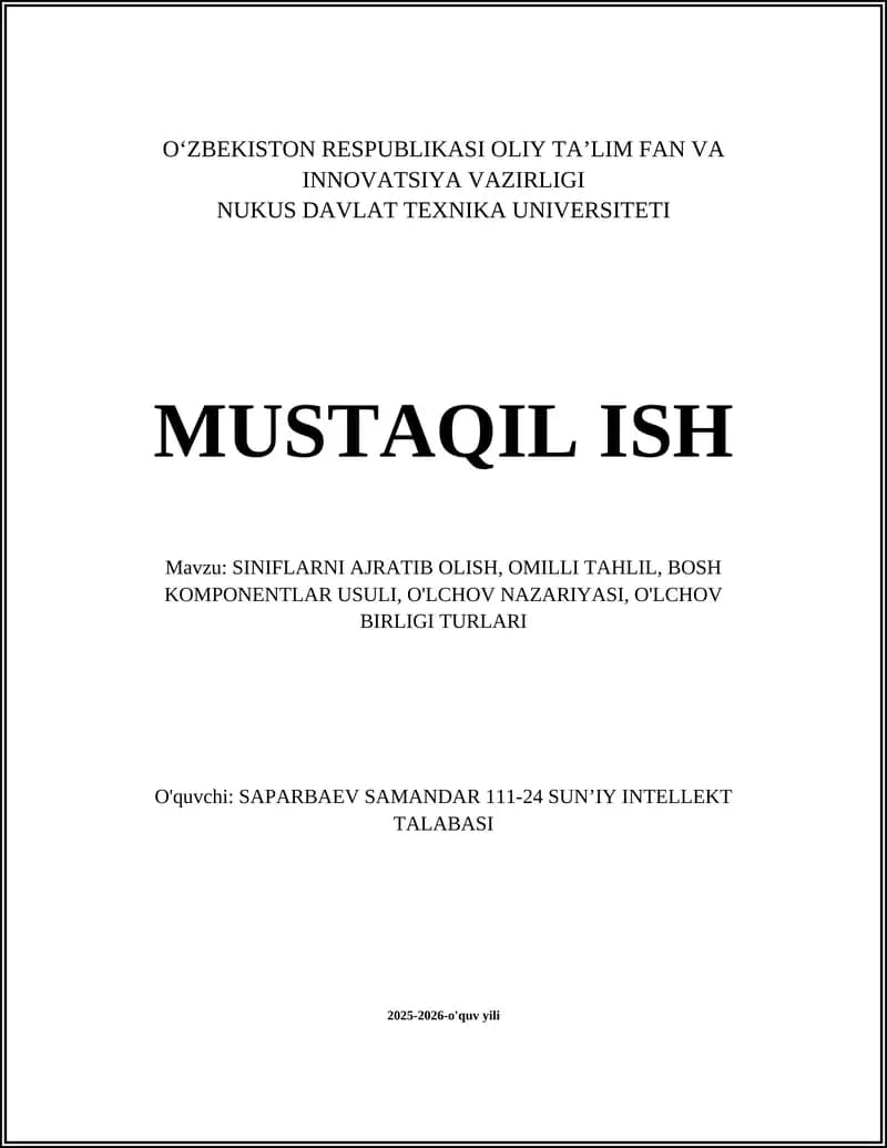 SINIFLARNI AJRATIB OLISH