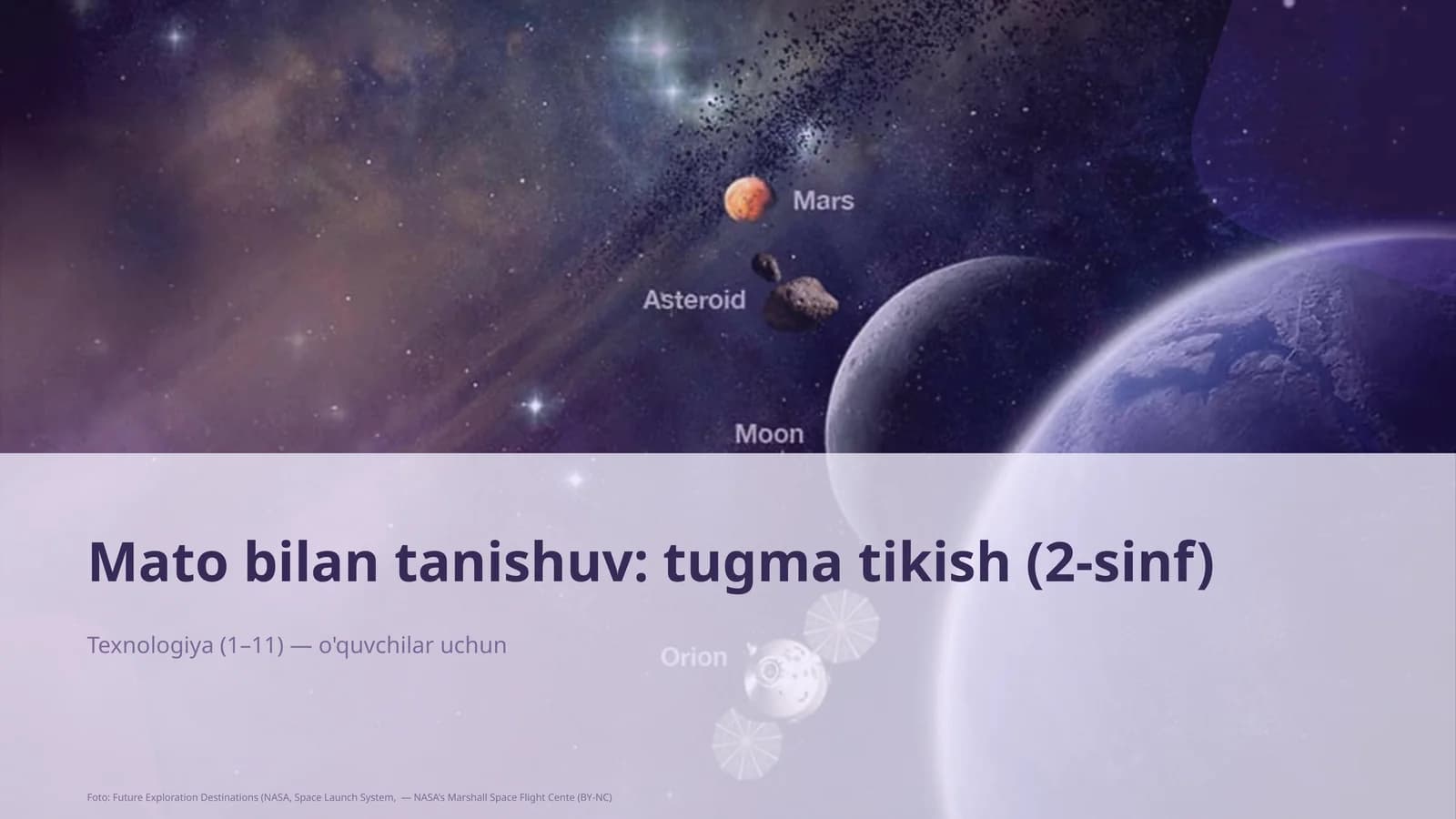 Mato bilan tanishuv: tugma tikish (2-sinf)