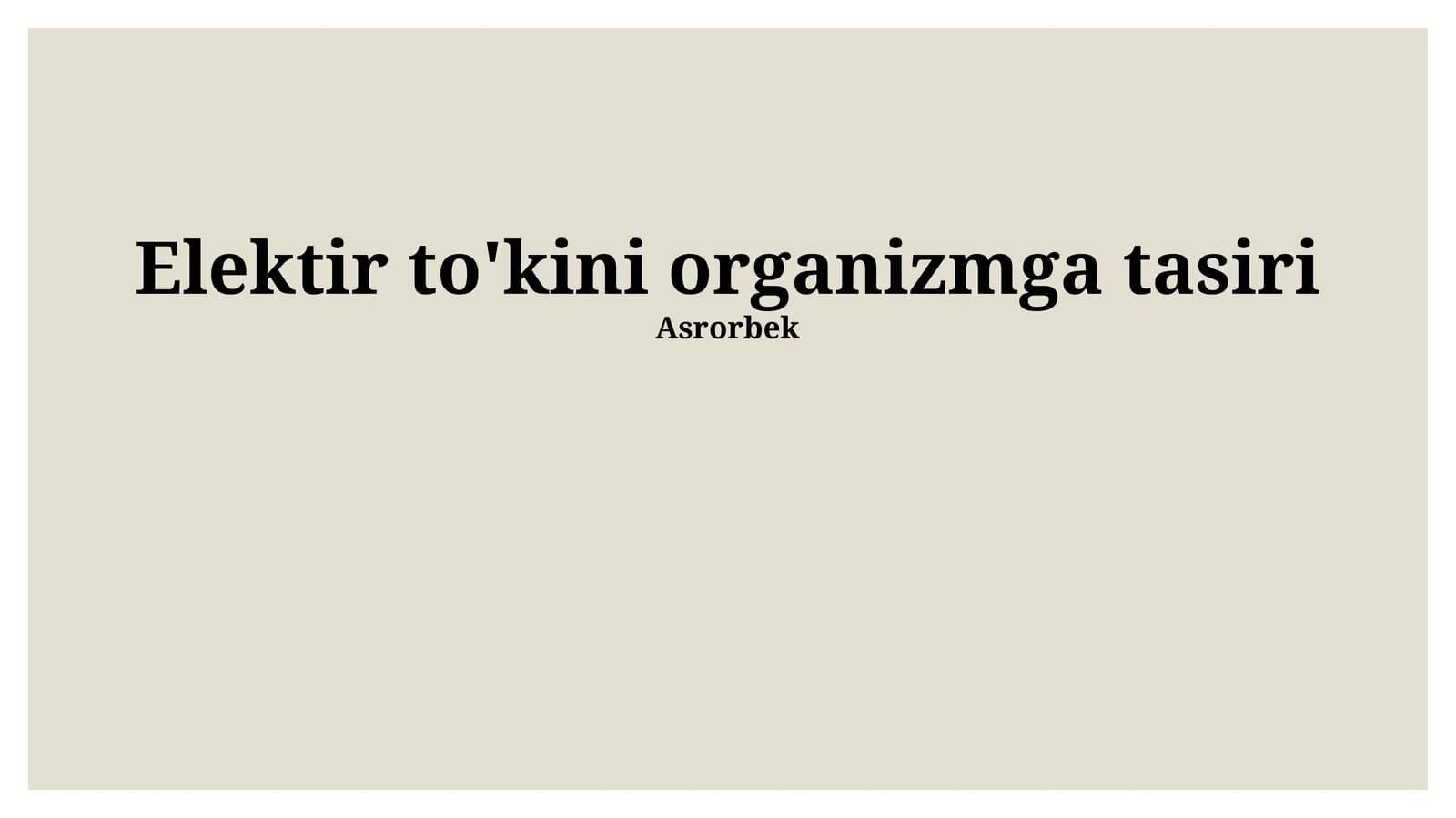Elektir to'kini organizmga tasiri
