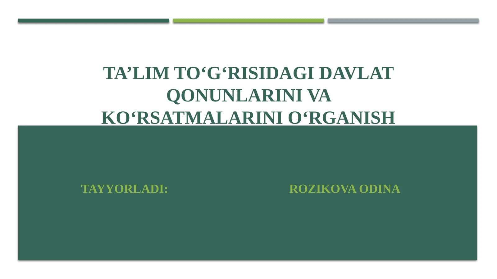 Ta’lim To‘g‘risidagi Davlat Qonunlarini va Ko‘rsatmalarini O‘rganish