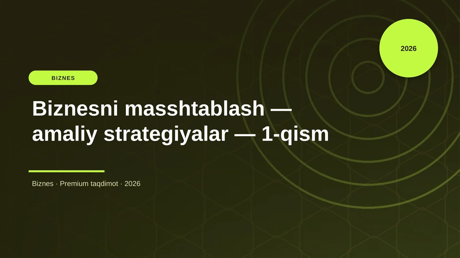 Biznesni masshtablash — amaliy strategiyalar — 1-qis