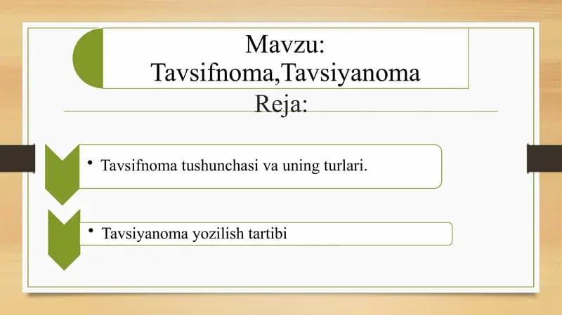 Tavsifnoma,Tavsiyanoma