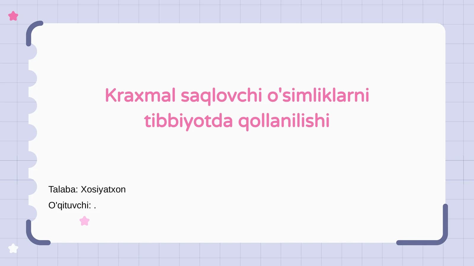 Kraxmal saqlovchi o'simliklarni tibbiyotda qollanilishi