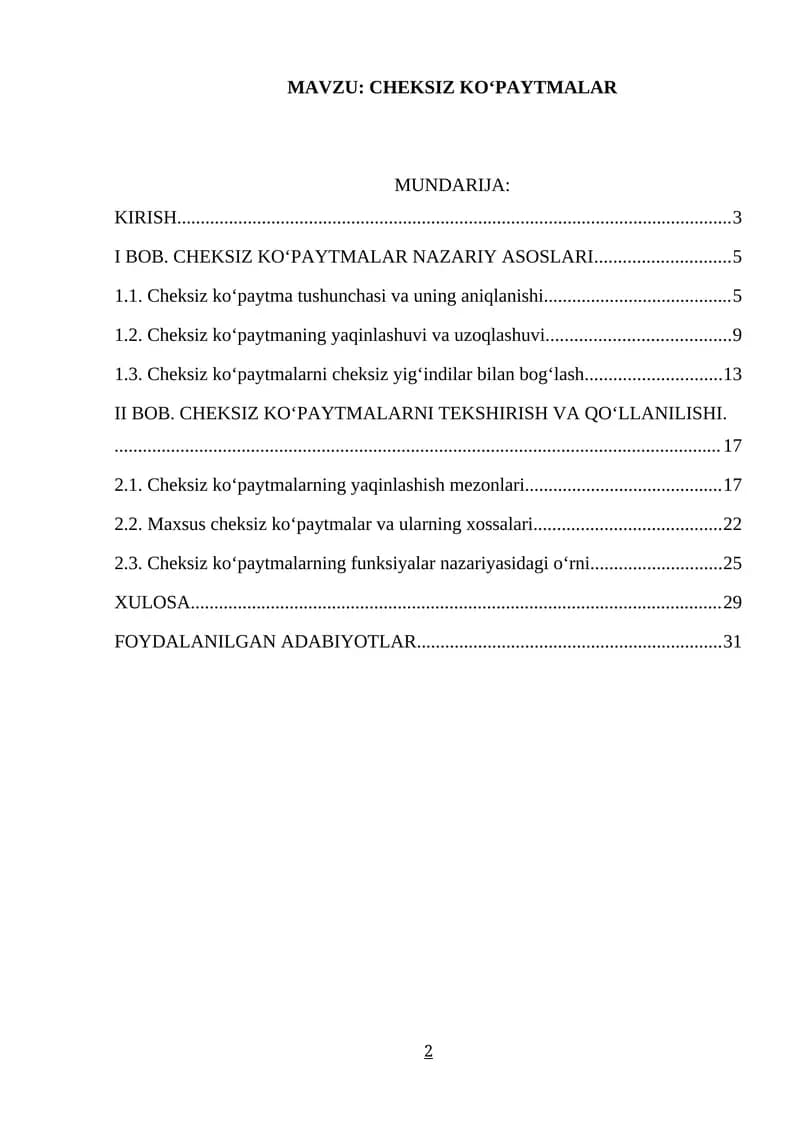CHEKSIZ KO‘PAYTMALAR
