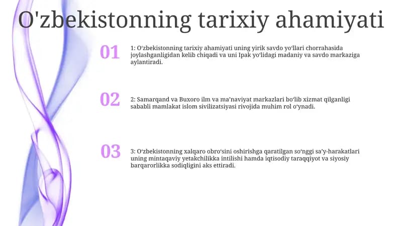 O'zbekistonning tarixiy ahamiyati