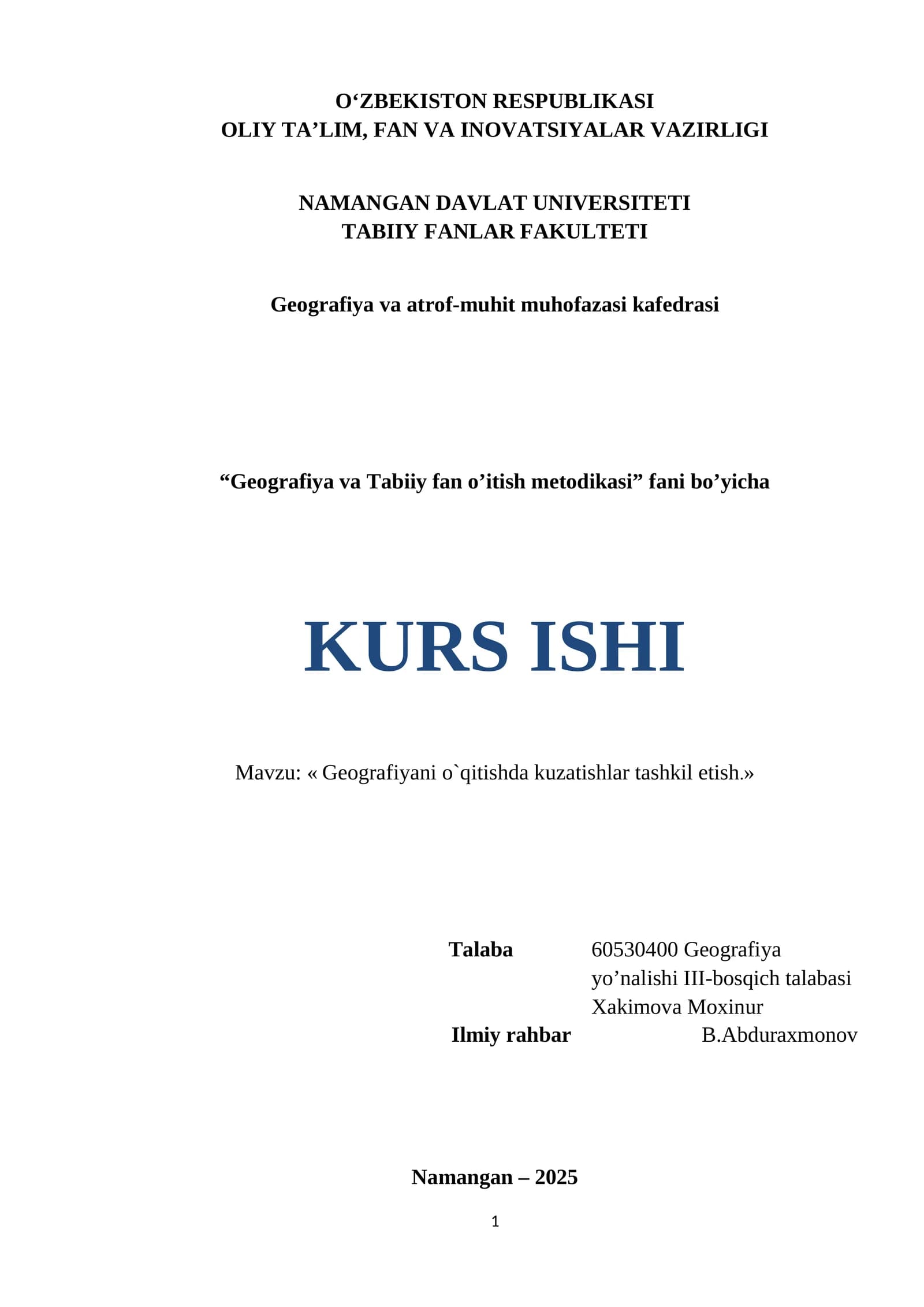 Geografiyani o`qitishda kuzatishlar tashkil etish