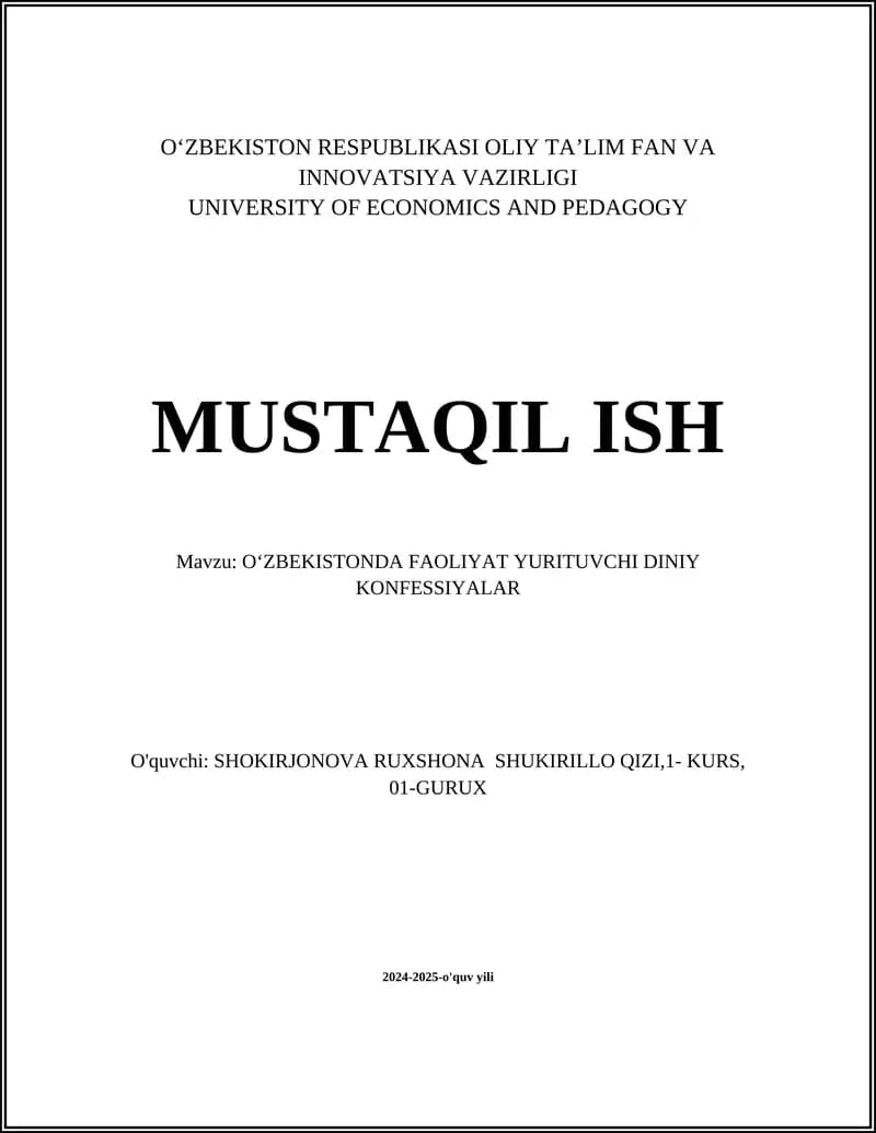 OʻZBEKISTONDA FAOLIYAT YURITUVCHI DINIY KONFESSIYALAR