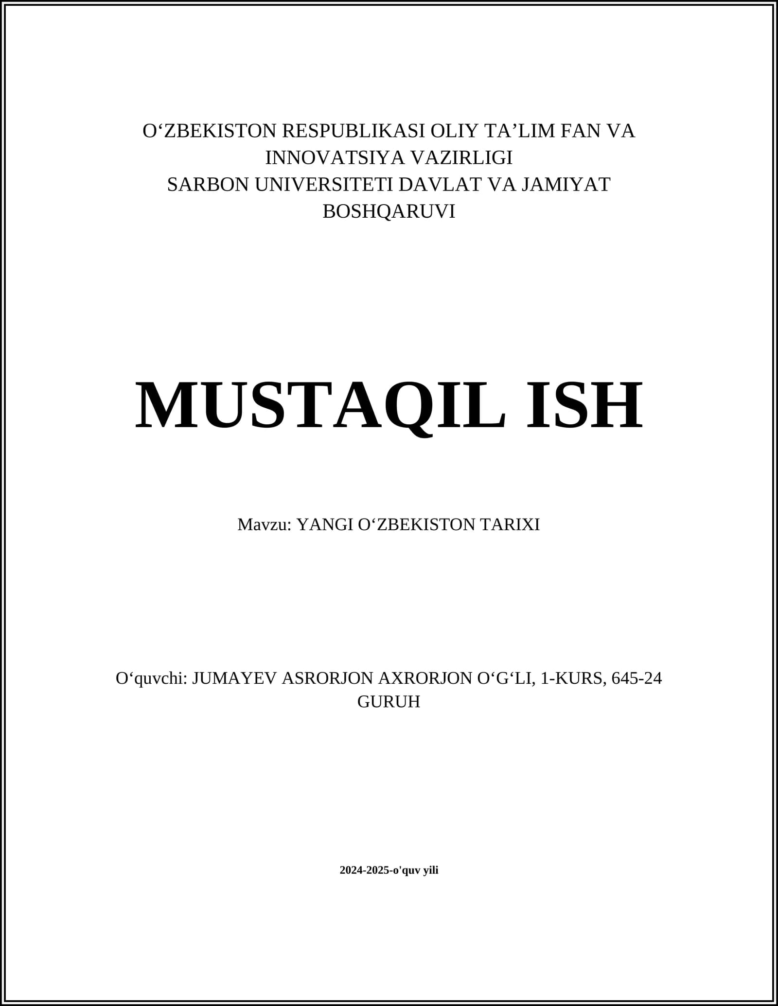 YANGI OʻZBEKISTON TARIXI