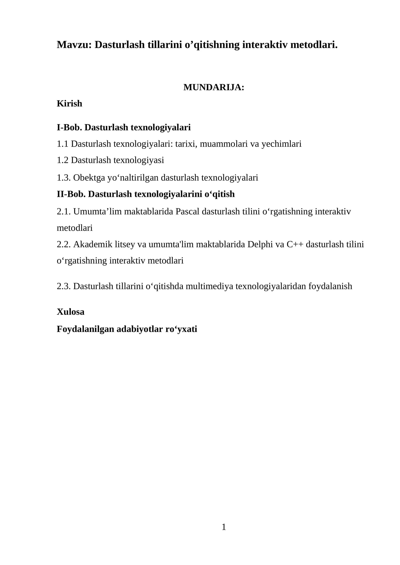 Dasturlash tillarini o’qitishning interaktiv metodlari